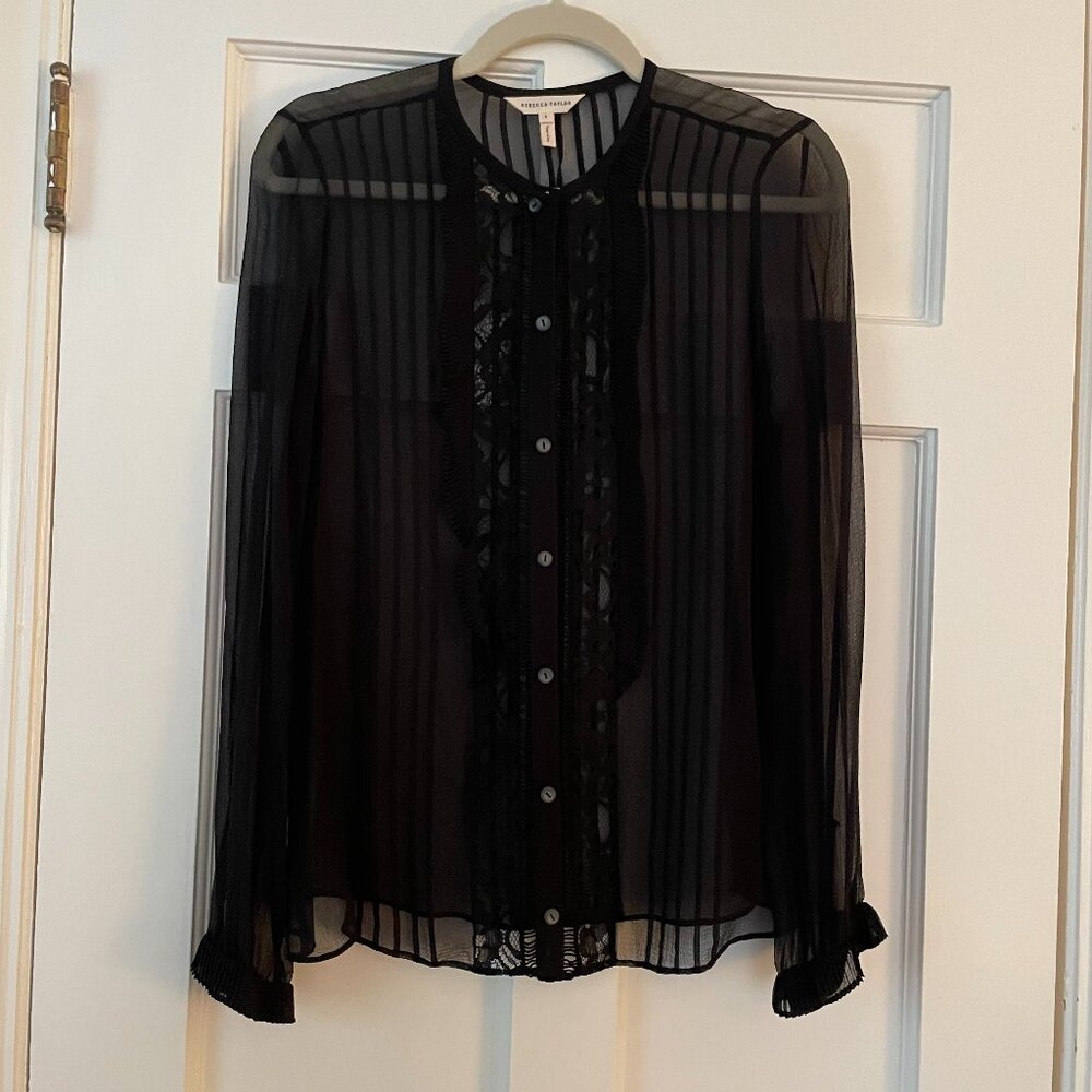 Rebecca Taylor Sheer Black Tuxedo Shirt Size 6